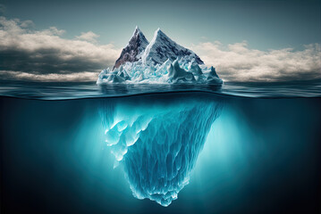 Obraz na płótnie Canvas Amazing iceberg in the ocean, visible even when submerged. Hypothesis on Global Warming. Generative AI