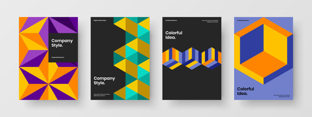 Fototapeta premium Abstract company identity A4 vector design illustration set. Multicolored geometric tiles brochure template collection.