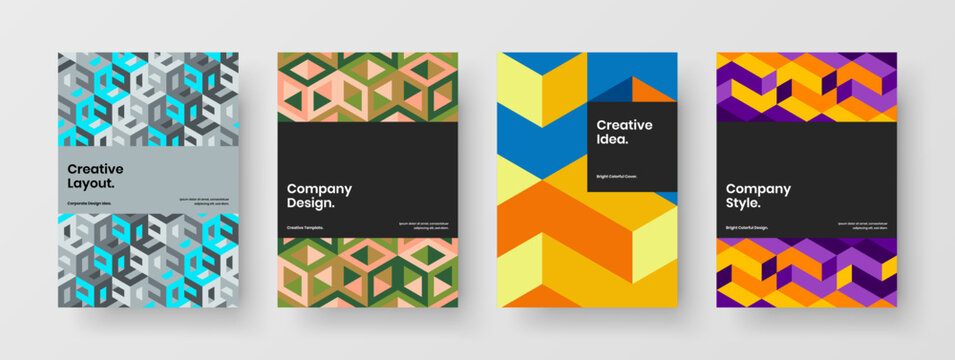 Vivid banner vector design template composition. Creative geometric tiles magazine cover concept bundle.