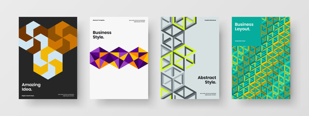 Fototapeta na wymiar Simple corporate cover A4 design vector layout bundle. Premium geometric pattern leaflet illustration set.