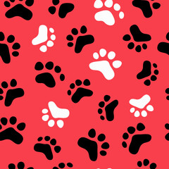  Animal Footprints pattern, seamless, vector. Cartoon pet footprints. Paw print of a cat. Backgrounds for packaging and textiles.	