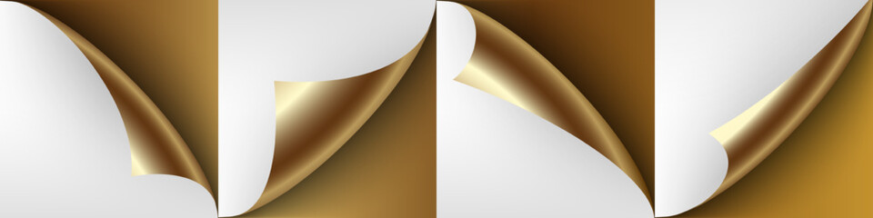 3d realistic vector illustration. Curled golden  paper corners.