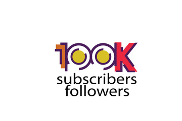 100K, 100.000 subscribers or followers blocks style with 3 colors on white background for social media and internet-vector