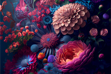 Naklejka na ściany i meble Background of Various Colorful Flowers. generative ai