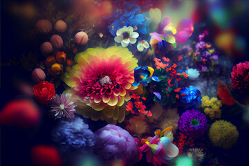Fototapeta na wymiar Background of Various Colorful Flowers. generative ai