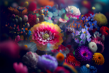 Plakat Background of Various Colorful Flowers. generative ai