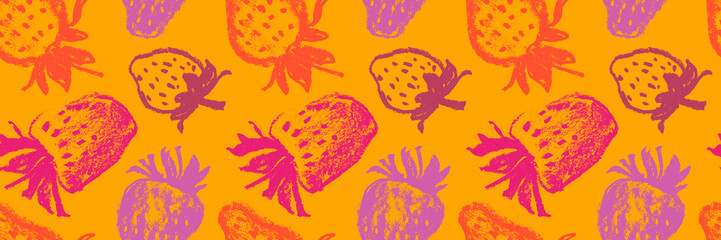 Strawberry pattern seamless, strawberries illustration for fabric ornament and textile design. Hand drawn vector red berry. Juice or jam label design. Color berries background. Strawberry backdrop.