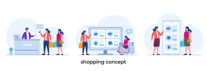 shopping concept, shopper, business online, shop, retail, store, flat vector illustration template