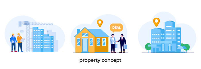 Property concept, mortgage, building, flat vector design banner 