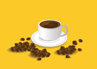 Cup of coffee on yellow background and copy space, relax time with coffee Stock Illustration vector
