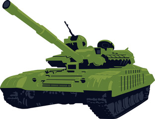 Tank with muzzle raised isolated on white