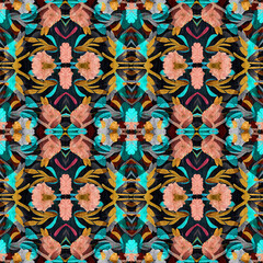 Fototapeta premium Wildflower rustic damask seamless pattern. Geometric antique floral for vintage decorative wallpaper. Cottagecore fashion repeat tile.
