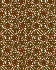 Decorative Ditsy floral pattern with small white, light green flowers on a dark brown background Limited natural colors