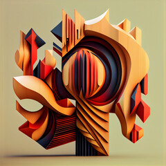 Abstract Woodcarving Art. Colored Objects