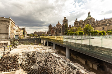 Ruins of Templo Mayor in the center of Mexico city, Mexico