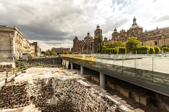 Ruins of Templo Mayor in the center of Mexico city, Mexico