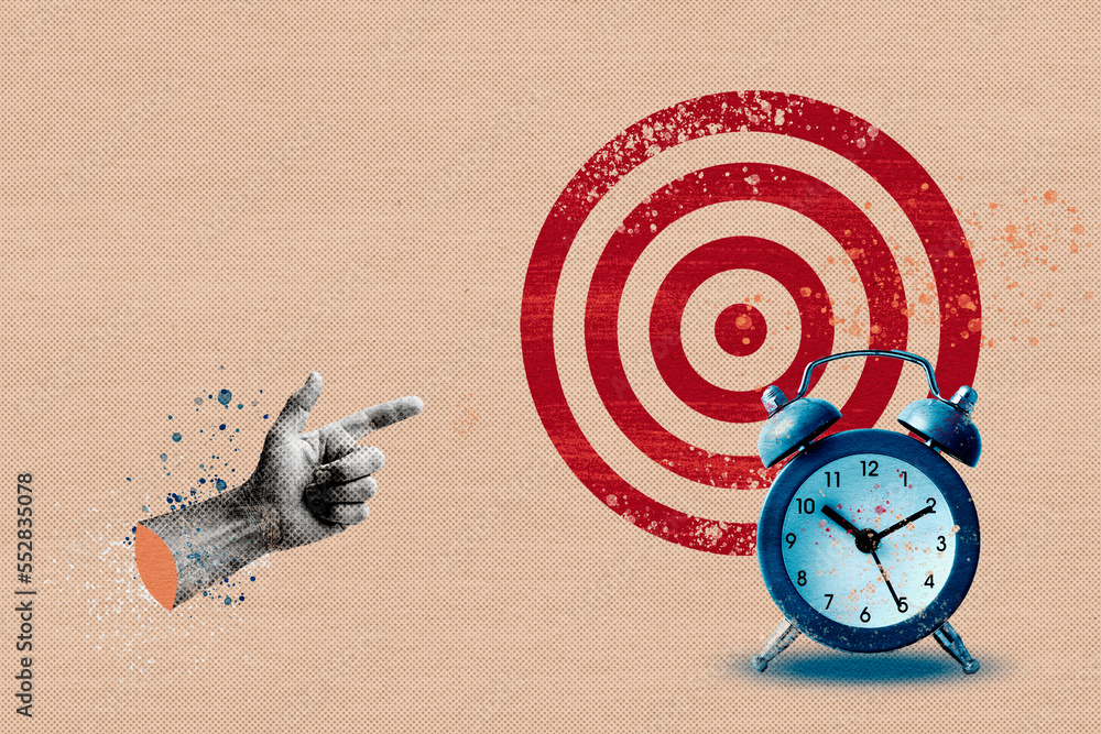 Poster composite collage hand finger pointer points to target