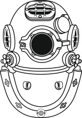 heavy diving metal underwater helmet isolated on white background