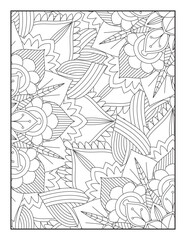 Fototapeta premium Floral Coloring Pages, Mandala Coloring Page For Adult 