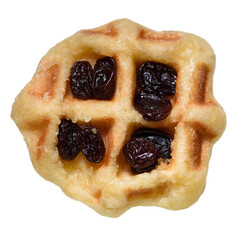 Waffle with raisins isolated on white background