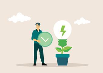 Sustainability illustration set. Sustainable clean industrial factory, renewable energy sources and green electricity. Environmental, Social, and Corporate Governance concept. Vector illustration.