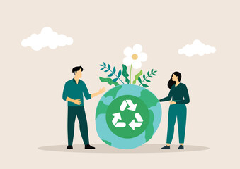 Sustainability illustration set. Sustainable clean industrial factory, renewable energy sources and green electricity. Environmental, Social, and Corporate Governance concept. Vector illustration.