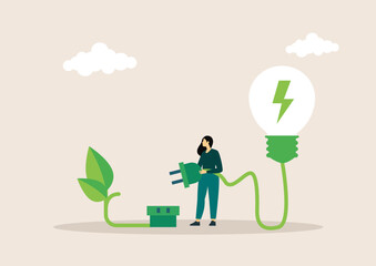 Sustainability illustration set. Sustainable clean industrial factory, renewable energy sources and green electricity. Environmental, Social, and Corporate Governance concept. Vector illustration.