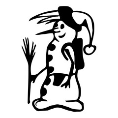 Doodle Snowman Christmas. Drawing style. White and black. Vector illustration