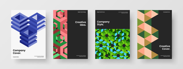 Minimalistic corporate identity design vector concept collection. Abstract geometric hexagons journal cover layout set.