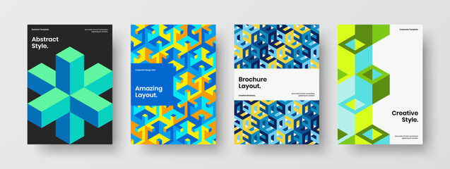 Bright booklet A4 vector design template bundle. Amazing geometric hexagons book cover layout set.