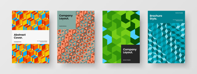 Premium brochure vector design concept set. Simple geometric pattern placard template collection.