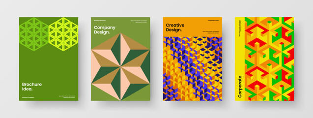 Unique geometric tiles booklet illustration collection. Colorful annual report A4 design vector layout composition.