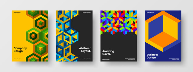 Simple mosaic hexagons banner illustration set. Creative brochure design vector template collection.