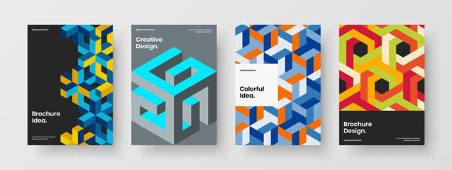 Fototapeta premium Amazing geometric hexagons front page template set. Unique corporate brochure A4 vector design illustration composition.