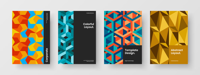 Trendy mosaic pattern catalog cover concept composition. Colorful flyer A4 design vector layout bundle.
