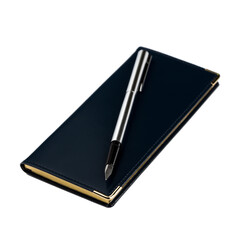 Black leather organizer and vintage fountain pen, PNG isolated on transparent background	
