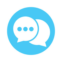 White speech bubble chat icon isolated on blue background