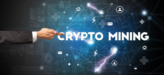 Hand pointing at inscription concept