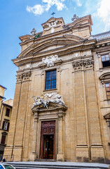 Fototapeta na wymiar Façade of Saint Filippo Neri church, part of 17th-century Baroque-style complex of San Firenze, San Firenze square, Florence city center, Tuscany region, Italy