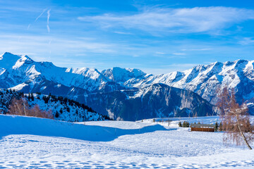 Snow mountain in winter. Concept of winter recreation in the mountains. Beautiful winter background.