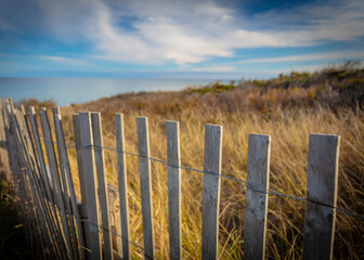 Fencing leading to the beach along Cape Cod in Massachusetts