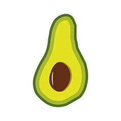 Half an avocado. Vector illustration of fresh fruits isolated on white background. For labels, advertising, postcards, textiles and packaging.