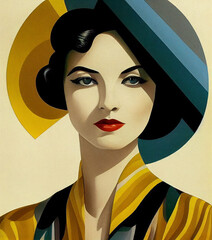 Portrait of elegant woman, Art Deco style illustration. © Boadicea