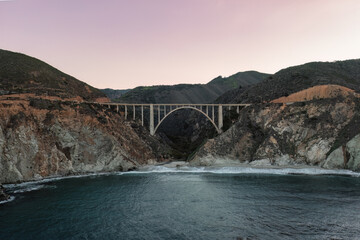 View of the famous Bixby Bridge in Big Sur California from the water