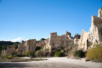 The Orgues of Ille sur Tet are columns of soft rock geological bodies in the south of France. Columns sculpted by water. Eastern Pyrenees, France.
