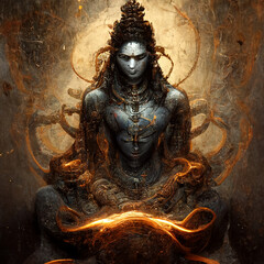 Lord Shiva Gott der Zerstörung mit Tribuvhan in epischer Pose für T-shirts, Poster - Religiöse hinduistische Kunst