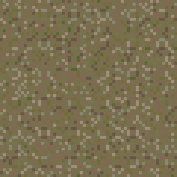 Seamless camouflage pattern. Vector camo background. Abstract military texture with small green, khaki, brown, beige dots. Pixel background. Repeat design for fabric, textile, hunting, soldier uniform