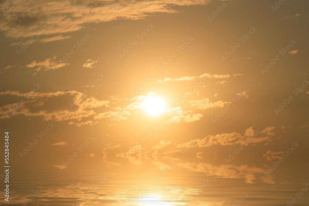 Canvas Prints sea water surface with sun and clouds at sunset