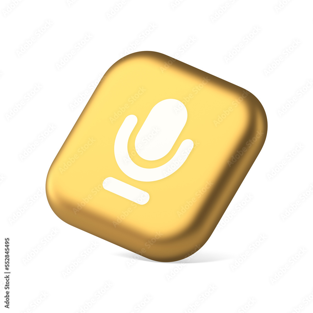 Poster microphone sound live recording button web app design radio music broadcasting 3d isometric icon
