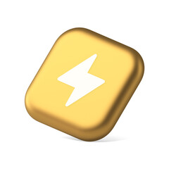 Charge power lightning button electricity thunderbolt arrow symbol application website icon 3d rendering